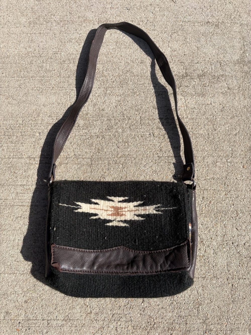 Woven Black Southwest-Pattern Crossbody Bag